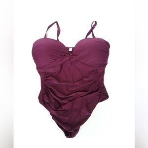 TROPICAL ESCAPE  Rouched One Piece
Swimsuit Plus eggplant-various